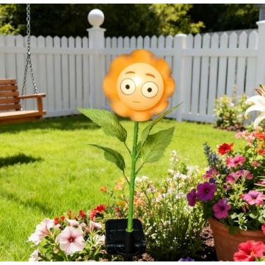 Imagem de Cataventos personalizados, luz solar para uso ao ar livre com rosto em branco engraçado - decoração de jardim, caminho de ligar/desligar automaticamente, gramado, luz de estaca de quintal para