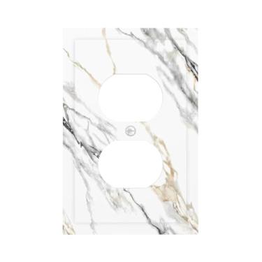 Imagem de Tulpock Capa de tomada de mármore cinza branco para interruptor de luz, placa decorativa de parede de mármore cinza Switchpalte, tomada elétrica para banheiro, cozinha, casa, 12,7 x 7,6 cm