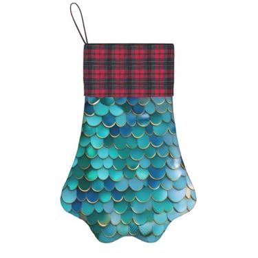 Imagem de Meias de Natal com estampa em escala de sereia, animais de estimação, decoração de Natal, cães, gatos, árvores, doces, presente, conveniente