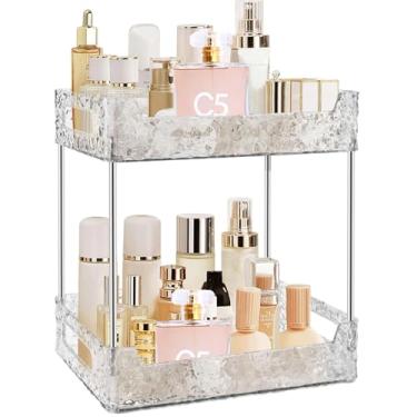 Imagem de SYXLTSH Organizador de balcão de banheiro, organizador de perfume de maquiagem, armazenamento para bancada, banheiro, pia, mesa, escritório, ferramenta de cozinha (transparente, 2 camadas)