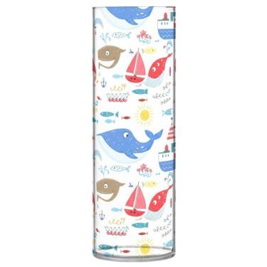 Imagem de JUZIHAI Vaso com padrão de baleia para flores, 9,9 cm x 30 cm, cilindro de plástico, moderno, vaso de flores para centro de mesa de casamento, decoração de casa
