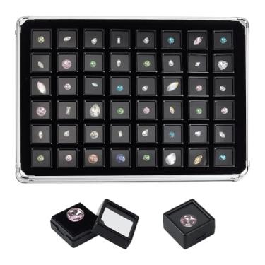 Imagem de PH PandaHall Caixa de armazenamento de pedras preciosas, 48 peças, bandeja organizadora de cristal, caixa de exibição de joias de alumínio, frascos de armazenamento de joias com espuma para exibição