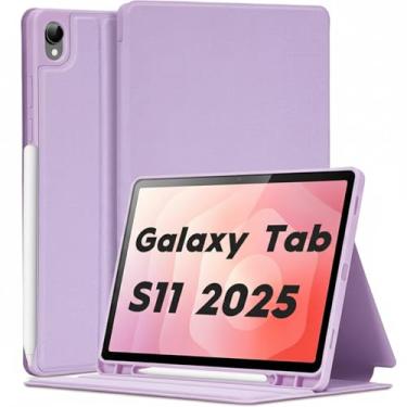 Imagem de Capa fina para Galaxy Tab S11 2025 de 11 polegadas, capa fólio com suporte multiângulo compatível com Samsung Tab S11 5G SM-X730/SM-X736B Urtra, capa com suporte para caneta S e parte traseira de TPU