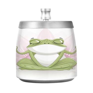 Imagem de Qilmy Cinzeiro engraçado de aço inoxidável para ioga com tampa - Cinzeiro de cigarro à prova de vento sem cheiro sem fumaça para casa, escritório, carro, pátio, varanda (uso interno e externo)