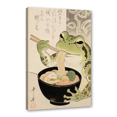 Imagem de Arte de parede em tela de gato preto engraçado vintage japonês gato comendo ramen imagem única amante de gatos para decoração de parede de cozinha e sala de jantar (SKU7,40.6x50.8 cm = (40x50 cm