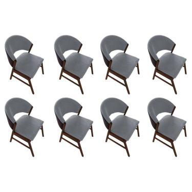 Imagem de Kit 8 Cadeiras De Jantar Madeira Maciça Débora Em Facto Ocre Cinza Linho Mel
