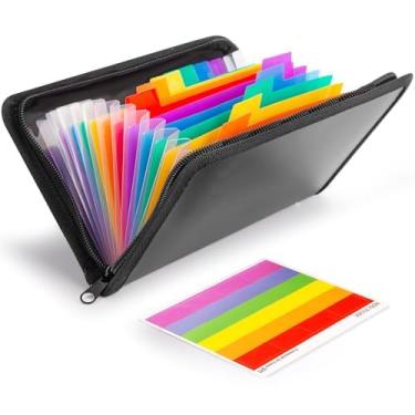 Imagem de Pasta expansível para arquivos, organizador pequeno de 13 bolsos com etiquetas para cartões de recibos, documentos, armazenamento de cupons, fecho de zíper, notas de negócios, sala de aula, 21 x 13 cm