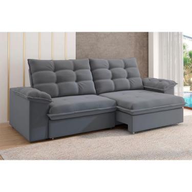 Imagem de Sofá 4 Lugares Puglia Retrátil Reclinável Veludo Luizzi Cinza