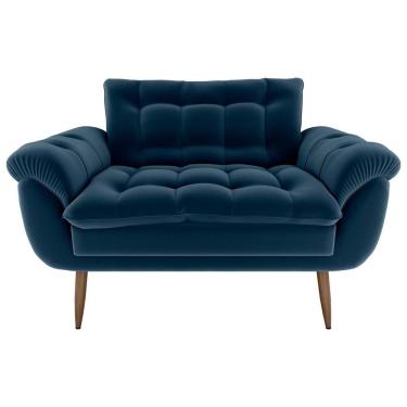 Imagem de Sofá 2 Lugares Pequeno 1,25 Pés Em Madeira Maciça Xangai Veludo Azul Matrix Veludo Azul