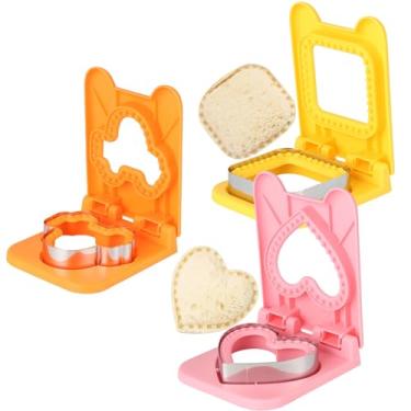 Imagem de Conjunto de 3 peças de cortador de sanduíche e selador, molde de sanduíche de aço inoxidável para almoço jovem, formas de cortador de pão e biscoito sem crosta, design quadrado, carro e coração para