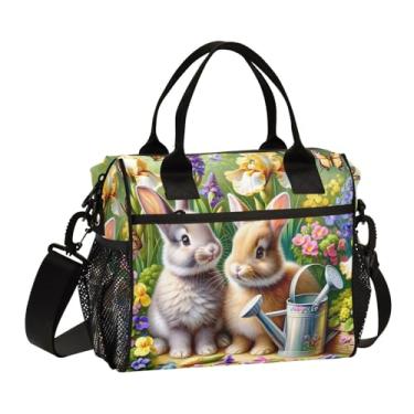 Imagem de ODAWA Lancheira infantil Spring Bunnies Garden, lancheira com alça de ombro