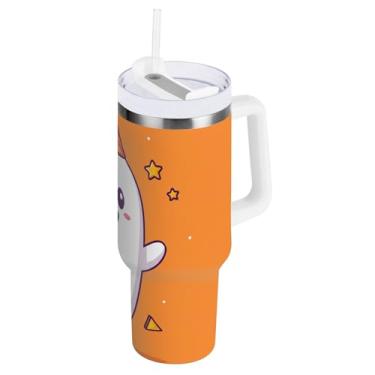 Imagem de Copo com isolamento duplo laranja fofo Spectre com alça e canudo, copo isolado 850 g / 0,89 L