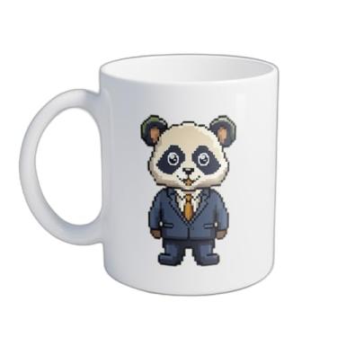 Imagem de Caneca Xícara de Café Porcelana 300ml Panda Estiloso Roupas de Escritório