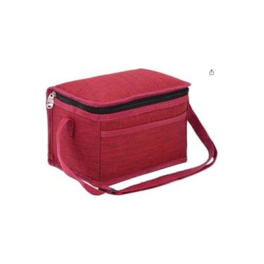 Imagem de Bolsa Térmica Porta Marmita Vermelha, 4 Litros, com Alça, 23,5x14,5x14,5cm, Poliéster e Alumínio, para Trabalho e Viagem