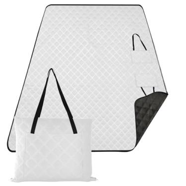 Imagem de ODAWA Cobertor de piquenique portátil branco fumê fácil de transportar compacto cobertor de piquenique ao ar livre, 152 x 203 cm