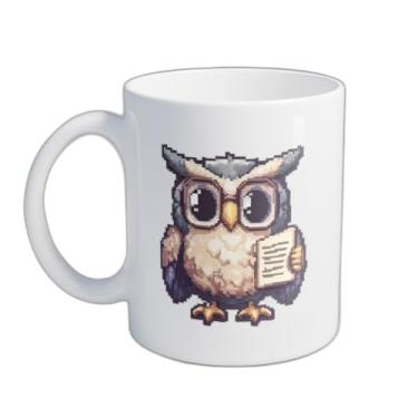 Imagem de Caneca Xícara de Café Porcelana 300ml Coruja Pixelada com Óculos