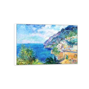Imagem de David Burliuk Famosas impressões em tela de arte de parede prontas para pendurar. Positano. Pintura com moldura branca para decoração de sala de estar 50 x 75 cm 20 x 30 pol