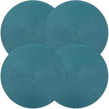 Imagem de Jogo americano redondo conjunto de 4 tapetes de mesa para decoração de mesas de cozinha de jantar tecido natural resistente ao calor, trivets de 38 cm para panelas e frigideiras quentes (azul-verde)