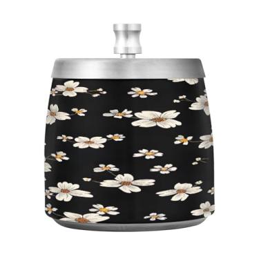 Imagem de Wassud Cinzeiro para cigarros, interior, exterior, margaridas pretas, cinzeiro com tampa, aço inoxidável, à prova de vento, inodoro, mesa, cinzeiro, casa, escritório, pátio, varanda, decoração