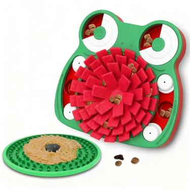 Imagem de Lalolee Brinquedos de quebra-cabeça para cães, quebra-cabeças 3 em 1 com almofada de lambida e comida lenta, brinquedo interativo para alívio do estresse para alimentação (verde)