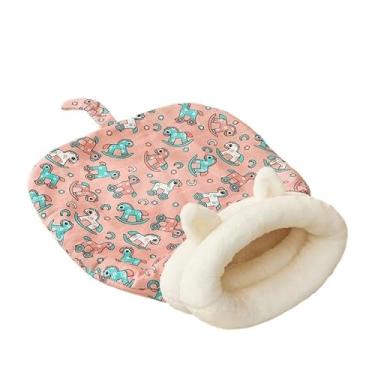 Imagem de EFDNK-HB Ninho aconchegante para animais de estimação para gatos e cães, saco de dormir para gatos, outono e inverno, com travesseiro, camas fofas de pelúcia macia e gatinho (B rosa)
