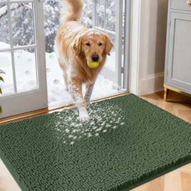 Imagem de Tapetes de porta de cachorro para patas enlameadas, tapetes absorventes de chenille, tapete de lama pesado antiderrapante para cães, tapete de porta interno macio para entrada, patas de lama, piso