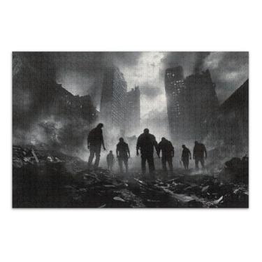 Imagem de Quebra-cabeça Zombies Ruins cinza escuro com letras nas costas quebra-cabeças para adultos 1000 peças