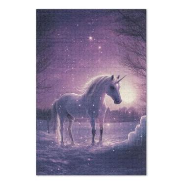 Imagem de Elegante unicórnio noite roxo quebra-cabeça 1000 peças adulto, jogo de quebra-cabeça com letras na parte de trás