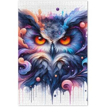 Imagem de Quebra-cabeça de pintura em aquarela de coruja para adultos, 1000 peças, presentes engraçados de elefante branco, quebra-cabeças coloridos engraçados, arte de decoração de casa, 75 x 40 cm