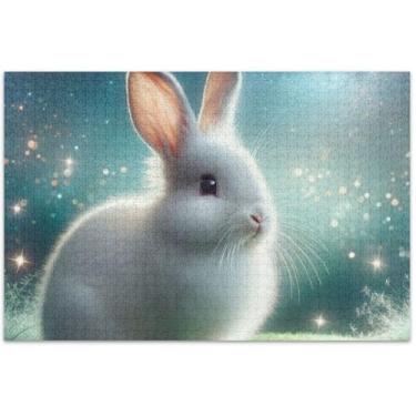 Imagem de Quebra-cabeça fantástico coelho fofo coelho para adultos 1000 peças flor pintura animal personalizado colorido quebra-cabeça presentes para jogo de elefante branco, 75 x 40 centímetros