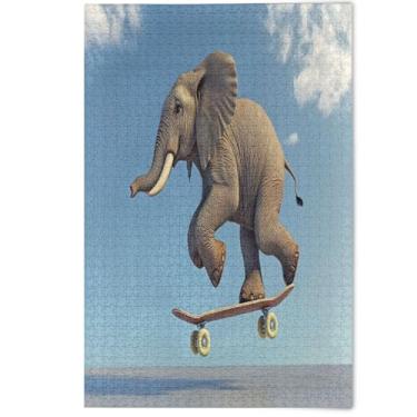 Imagem de Quebra-cabeça adulto 1000 peças decoração de pintura animal elefante engraçado arte de skate Prime Family Puzzles presentes tecnológicos para amantes, 1000 peças, 75 x 50 cm