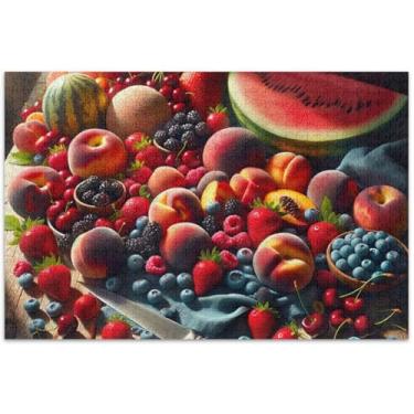 Imagem de Quebra-cabeça de frutas vermelhas de verão 1000 peças para adultos, elefante branco, para adultos, pintura de arte floral, 75 x 40 cm