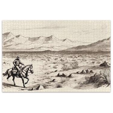 Imagem de Quebra-cabeça de cavalo cowboy montando cacto deserto 1000 peças para adultos presentes de elefante branco engraçados exclusivos coloridos florais