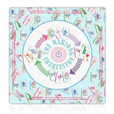 Imagem de NATSUNO Pastel Blue Chinoiserie Mahjong Mat (31.5″x31.5″), Pink and Blue Chinese Non-Slip Noise Reduction Mahjong Table Mat for American Mah Jong Poker Board Games Card Games Dominoes