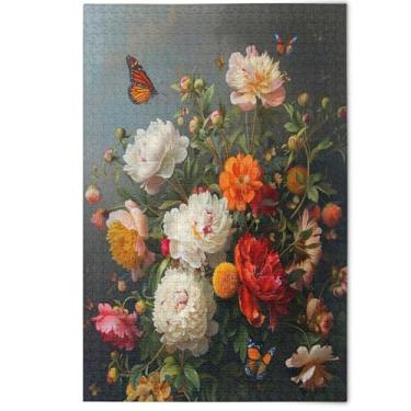 Imagem de Quebra-cabeças para adultos 1000 peças pintura animal fofa flor floral colorida borboleta branca quebra-cabeças divertidos para adultos presentes divertidos de elefantes brancos, 1000 peças, 75 x 50