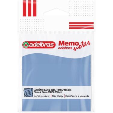 Imagem de Bloco de Recado Autoadesivo Memonote Transparente 76X76 Azul - Adelbra