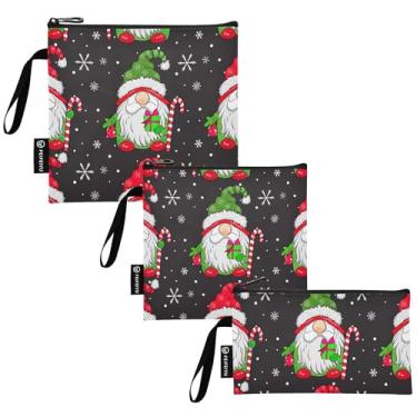 Imagem de TSENQUE Gnomo de Natal branco floco de neve reutilizável saco de lanche e sanduíche sacos de almoço seguro para alimentos laváveis para escola, viagem, trabalho escritório (pacote com 3)