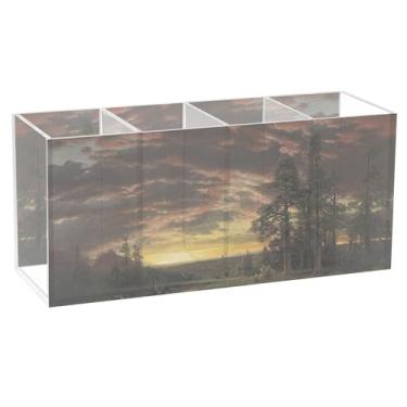 Imagem de TSENQUE Porta-lápis de acrílico personalizado Bierstadt Albert Evening Prairie para mesa, organizador de artesanato, copo de papelaria para canetas, decoração de escritório, acessórios de mesa