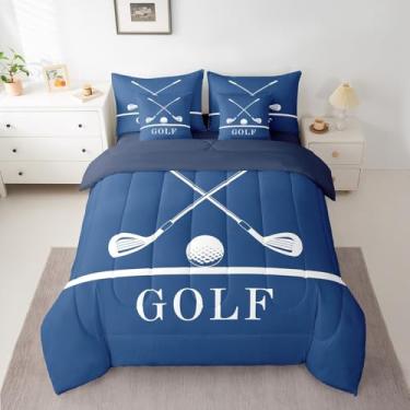 Imagem de Jogo de cama infantil masculino, para amantes de golfe, esportes e 7 peças, macio, azul e branco, para quarto de adolescentes, meninos, meninas e homens