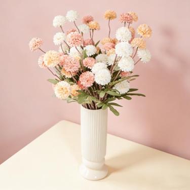 Imagem de EQUSPUR 12 peças de flores artificiais para mães, mini flores de crisântemo de mães falsas a granel com hastes, arranjos florais para decoração de mesa de casamento em casa (12, laranja, branco, rosa)