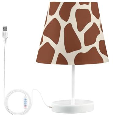 Imagem de TSENQUE Candeeiro de mesa moderno de girafa marrom personalizado com estampa de leopardo lâmpada de cabeceira para mesa de cabeceira recarregável por USB, lâmpada quente que muda de cor exclusiva