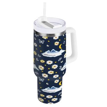 Imagem de Wassud Copo térmico Winter Mountains com alça e tampa de canudo copo isolado garrafa de água de aço inoxidável à prova de vazamento caneca de viagem presentes para mulheres 850 g