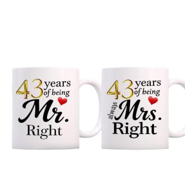 Imagem de SIUNY Conjunto de canecas de café de aniversário de 43 anos para casais 2-43 decorações de presentes de casamento para pais, avós, marido, esposa, ele, dela, 325 ml (43)