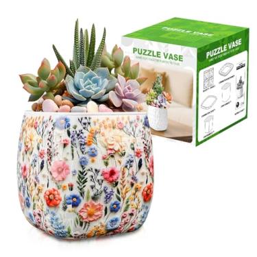 Imagem de Quebra-cabeças 3D, 164 peças exclusivas de quebra-cabeça de vaso de flores para adultos, vaso de plástico curvo, presente decorativo requintado para arranjos de flores e decoração de casa, artesanato