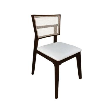 Imagem de Cadeira De Jantar Em Tela Premium Madeira Maciça Manuela branco Facto Castanho