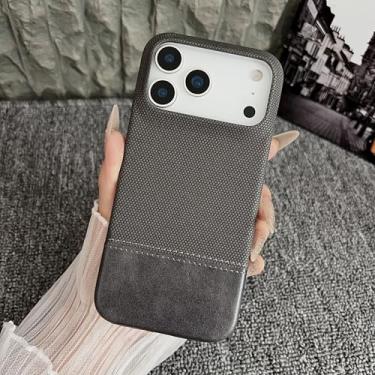 Imagem de SFDSUH Capa de luxo em couro sintético com textura ondulada, acabamento fosco, resistente a impactos, sem moldura e com sistema de resfriamento para iPhone 16 Pro Max (Cinza)