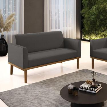 Imagem de Sofá Namoradeira Base De Madeira Fixa Castanho Marisa Sintético Grafite