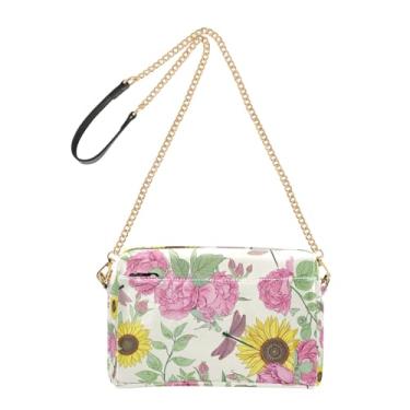 Imagem de Joitme Bolsa tiracolo feminina bolsa para celular variada flores girassóis primavera couro PU bolsa de ombro com alça de corrente