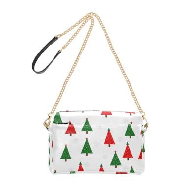 Imagem de Joitme Bolsa de ombro feminina transversal para telefone linda vermelha verde árvore de Natal alça de couro PU bolsa de ombro