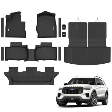 Imagem de Tapetes de chão para Ford Explorer 2020-2025 2026 Tapete de porta-malas com tapete de encosto para todos os climas TPE forro de carga de borracha para Ford Explorer 2020 2021 2022 2023 2024 2025 2026
